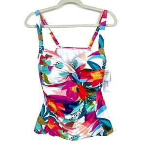 Liz Claiborne Swimwear Tankini Top Womens SZ16W Tropical Floral Pool Beach Wear